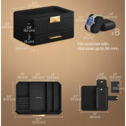 Dizajnerska kutija za nakit BUGATI WATCH s kutijom za satove / Crno-zlatna