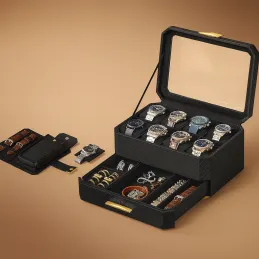 Dizajnerska kutija za nakit BUGATI WATCH s kutijom za satove / Crno-zlatna