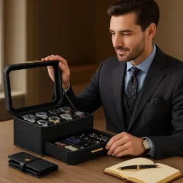 Dizajnerska kutija za nakit BUGATI WATCH s kutijom za satove / Crno-zlatna