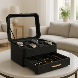 Dizajnerska kutija za nakit BUGATI WATCH s kutijom za satove / Crno-zlatna