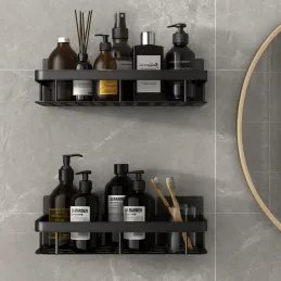 Set od 2 zidnih kupaonskih polica LIAN / Crna mat