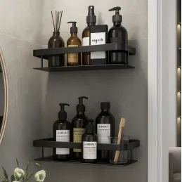 Set od 2 zidnih kupaonskih polica LIAN / Crna mat