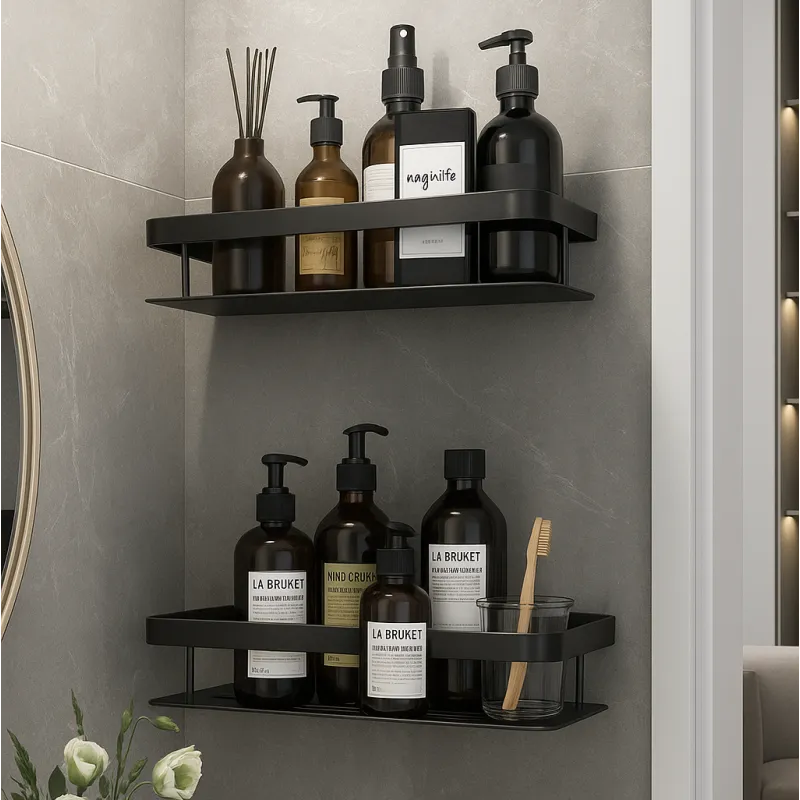 Set od 2 zidnih kupaonskih polica LIAN / Crna mat