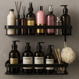 Set od 2 zidnih kupaonskih polica LIAN / Crna mat