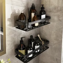 Set od 2 zidnih kupaonskih polica LIAN / Crna mat