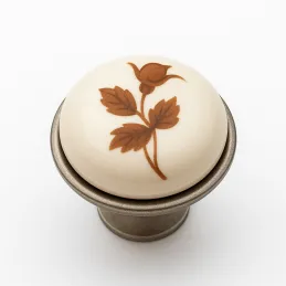 Gumb od porculana TOSCANA / Nikel patina sa motivom
