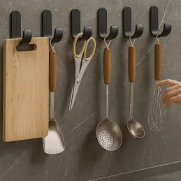 Plastična samoljepljiva vješalica SIX / Crna