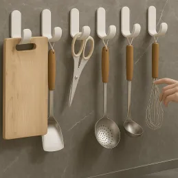 Naljepiva plastična vješalica SIX / Bijela