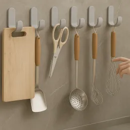 Naljepiva plastična vješalica SIX / Siva