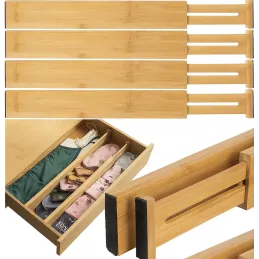 Set od 4 podesiva organizatora za ladicu / Prirodno drvo