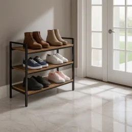 Luksuzna metalna polica za cipele MAGNA / Crna mat - vintage drvo