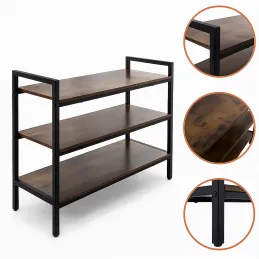 Luksuzna metalna polica za cipele MAGNA / Crna mat - vintage drvo