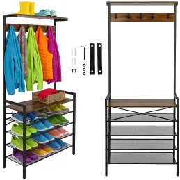 Ormar za predsoblje s ormarićem za cipele MAGNA / Crna mat - vintage drvo