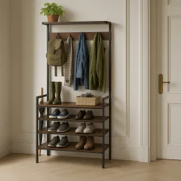 Ormar za predsoblje s ormarićem za cipele MAGNA / Crna mat - vintage drvo