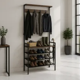 Ormar za predsoblje s ormarićem za cipele MAGNA / Crna mat - vintage drvo