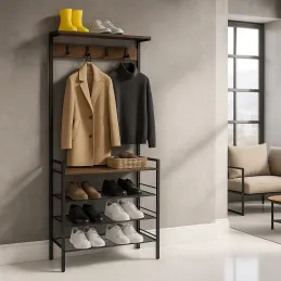 Ormar za predsoblje s ormarićem za cipele MAGNA / Crna mat - vintage drvo