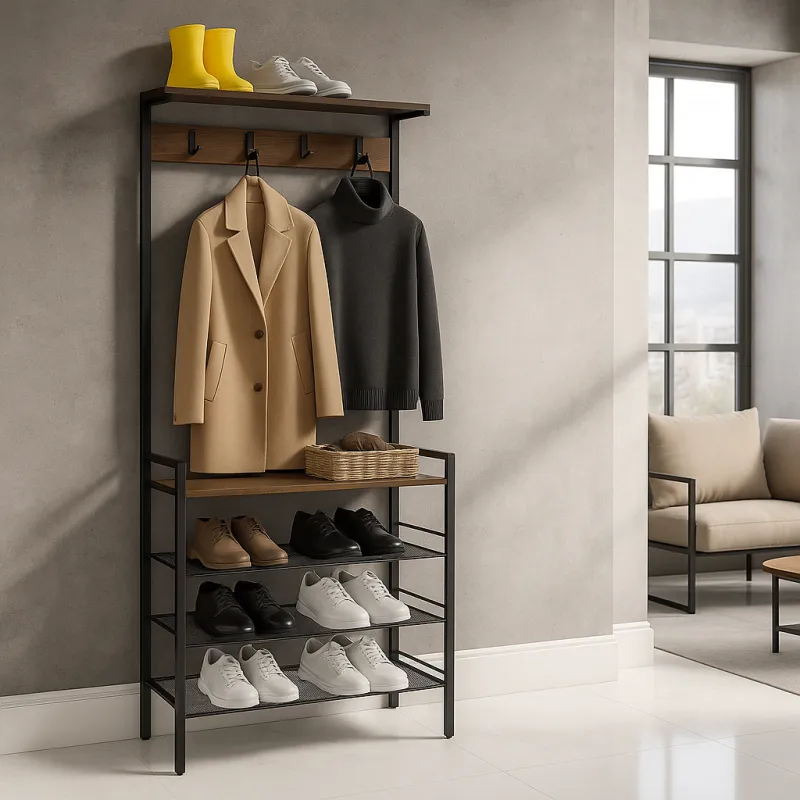 Ormar za predsoblje s ormarićem za cipele MAGNA / Crna mat - vintage drvo