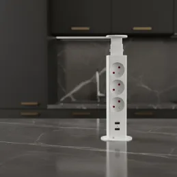 Izvlačna električna utičnica 3x230V + 2x USB punjenje / Bijela
