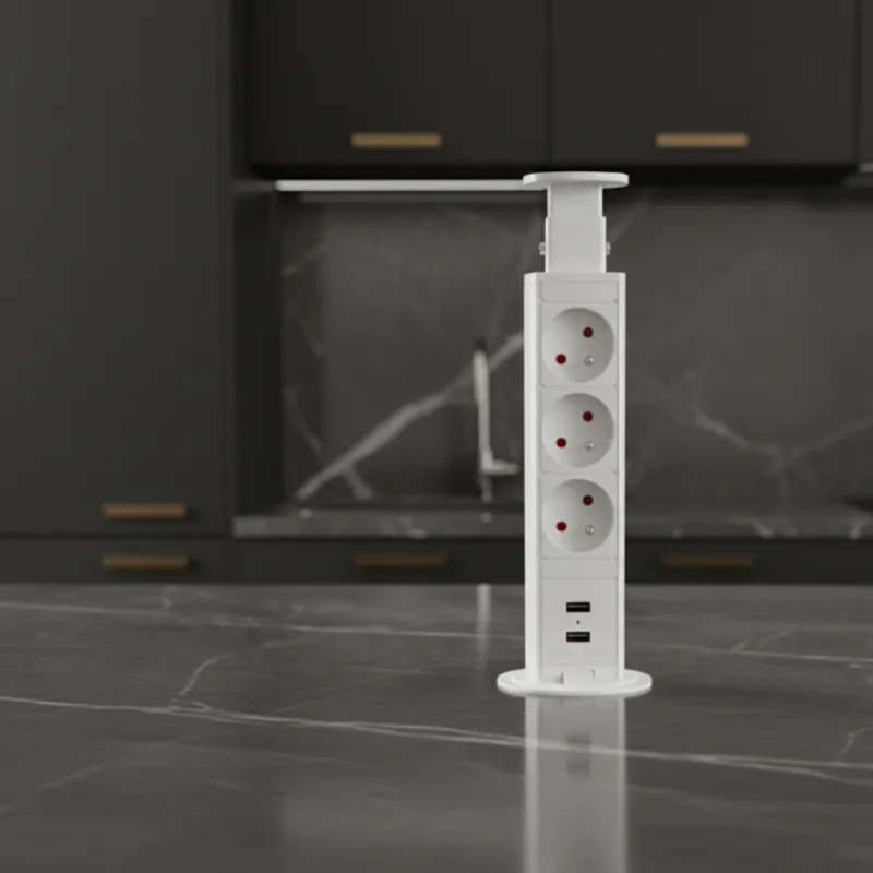 Izvlačna električna utičnica 3x230V + 2x USB punjenje / Bijela