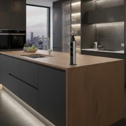 Izvlačna električna utičnica 3x230V + 2x USB punjenje / Crna