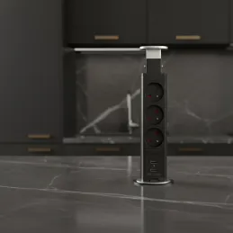 Izvlačna električna utičnica 3x230V + 2x USB punjenje / Aluminij