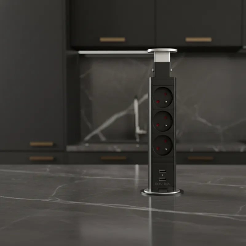 Izvlačna električna utičnica 3x230V + 2x USB punjenje / Aluminij