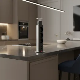 Izvlačna električna utičnica 3x230V + 2x USB punjenje / Aluminij