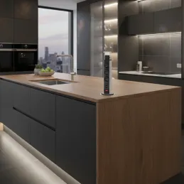 Izvlačna električna utičnica 3x230V + 2x USB punjenje / Aluminij