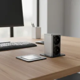 Izvlačna utičnica SQUARE UP FRENCH 2x230V / Nehrđajući čelik