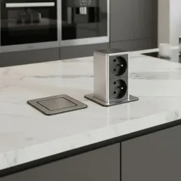 Izvlačna utičnica SQUARE UP FRENCH 2x230V / Nehrđajući čelik