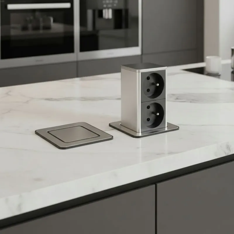 Izvlačna utičnica SQUARE UP FRENCH 2x230V / Nehrđajući čelik