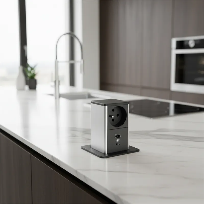 Izvlačna utičnica SQUARE UP FRENCH 1x230V + USB A-C / Crna mat