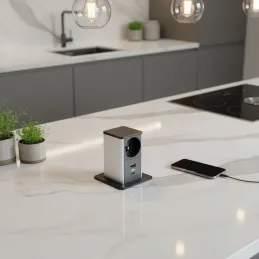 Izvlačna utičnica SQUARE UP FRENCH 1x230V + USB A-C / Crna mat