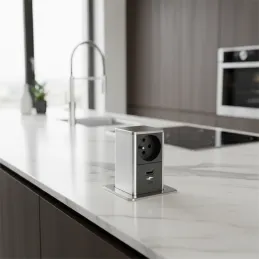 Izvlačna utičnica SQUARE UP FRENCH 1x230V + USB A-C / Nehrđajući čelik