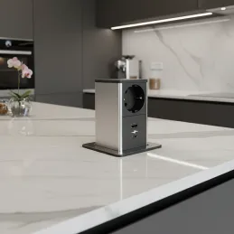 Izvlačna utičnica SQUARE UP SCHUKO 1x230V + USB A-C / Nehrđajući čelik