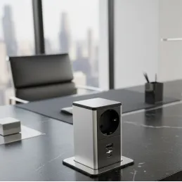 Izvlačna utičnica SQUARE UP SCHUKO 1x230V + USB A-C / Nehrđajući čelik