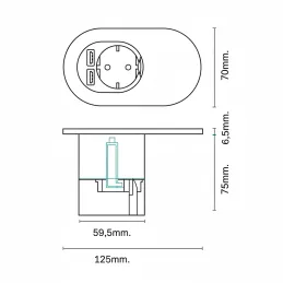 Električna utičnica ORBIT 1x 230V + 2x USB A-C / Crna mat