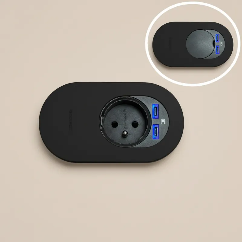 Električna utičnica ORBIT 1x 230V + 2x USB A-C / Crna mat