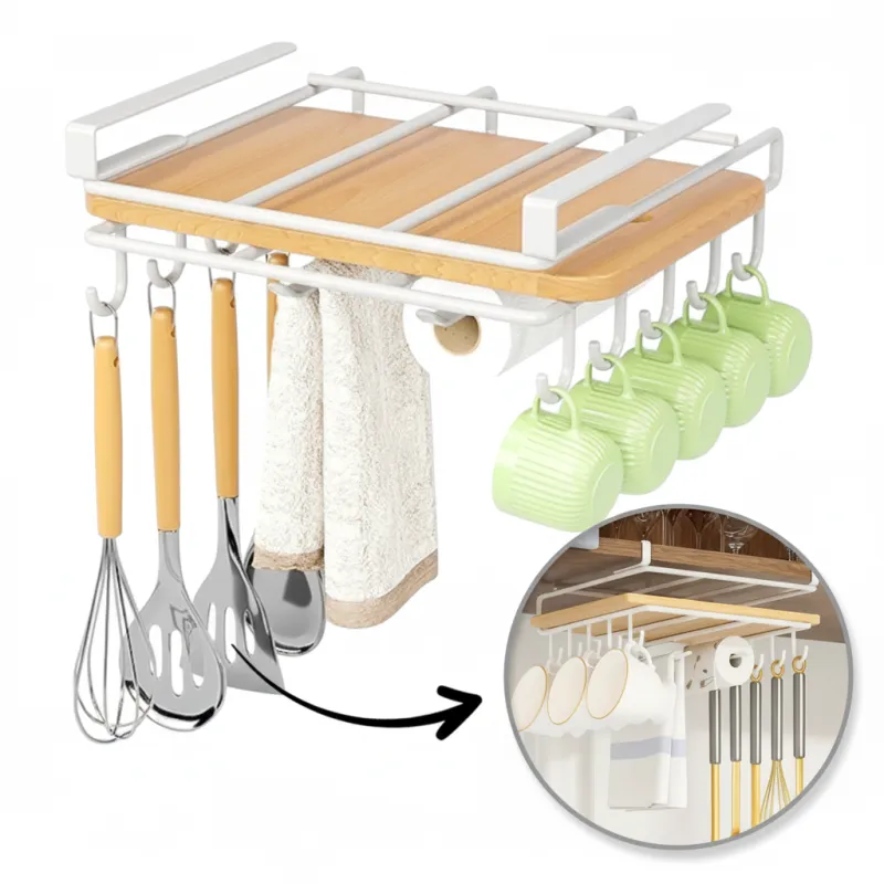 Metalni držač za dasku s kukama ispod police DRAFT / Mat bijela