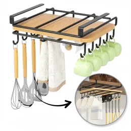 Metalni držač za dasku s kukama ispod police DRAFT / Crna mat