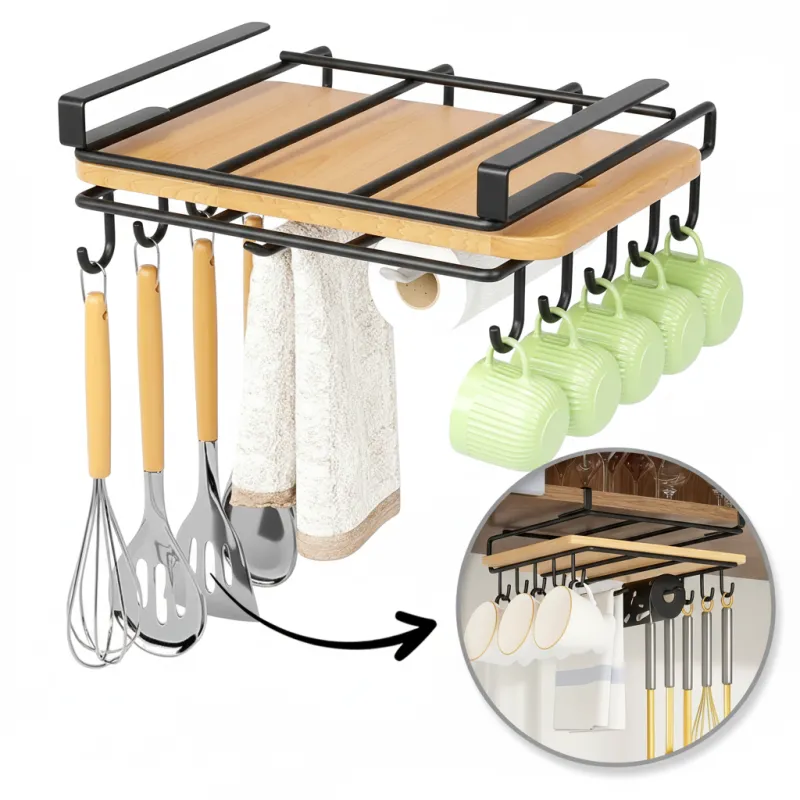 Metalni držač za dasku s kukama ispod police DRAFT / Crna mat