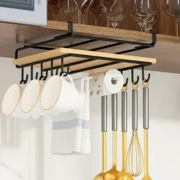 Metalni držač za dasku s kukama ispod police DRAFT / Crna mat
