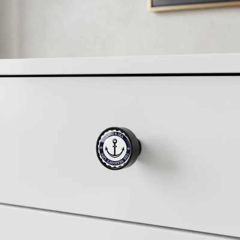 Drvena ručka knopka ARSIA / Crna - motiv sidro