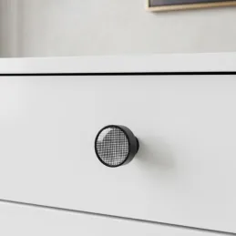 Drvena ručka knopka ARSIA / Crna - uzorak rešetke