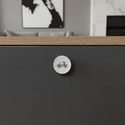 Drvena ručkica gumb ARSIA / Bijela - motiv bicikl