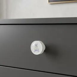 Drvena ručka knopka ARSIA / Bijela - motiv lavanda