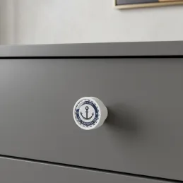 Drvena ručkica knopka ARSIA / Bijela - motiv sidro