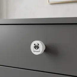 Drvena ručkica knopka ARSIA / Bijela - motiv buldog