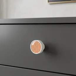 Drvena ručka knopka ARSIA / Bijela - motiv narančasta jela