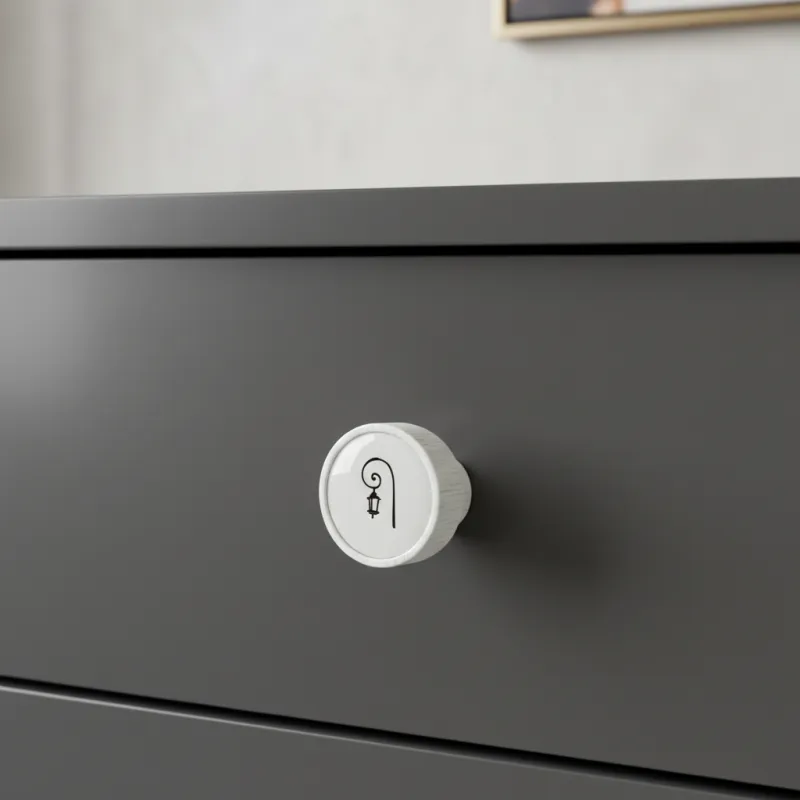 Drvena ručka knopka ARSIA / Bijela - motiv lampa